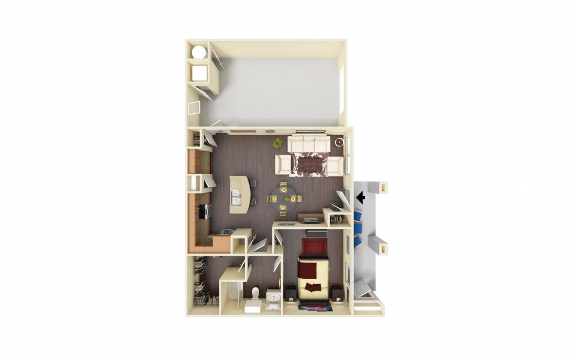 Floor plan for 1 bed, 1 bath, 795 sqft